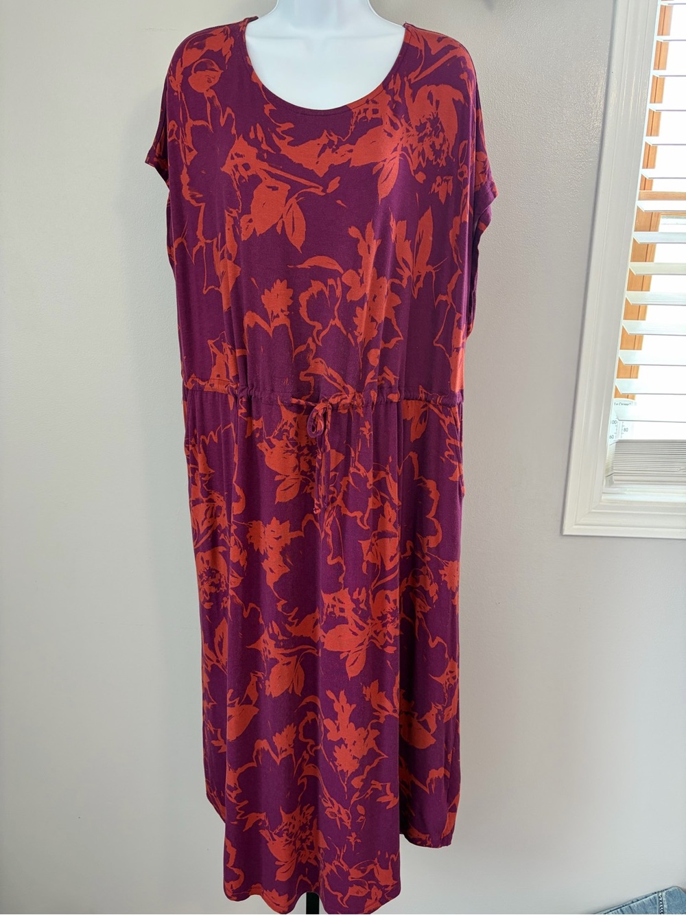 Terra & Sky Plum Purple Midi Dress with Rust Floral Print